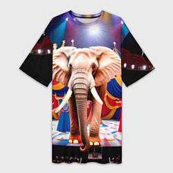 Футболка женская длинная Слон с цирке, цвет: 3D-принт