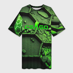 Женская длинная футболка CSGO green abstract