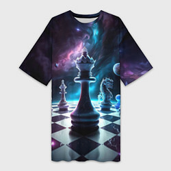 Футболка женская длинная Космические шахматы, цвет: 3D-принт