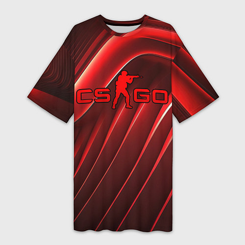 Женская длинная футболка CS GO red abstract / 3D-принт – фото 1