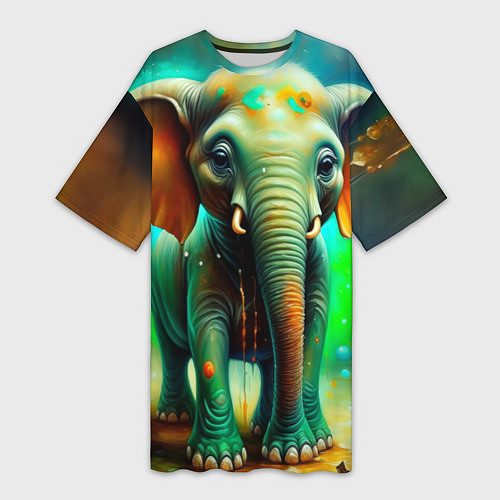 Женская длинная футболка Слоненок симпатичный / 3D-принт – фото 1