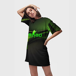 Футболка женская длинная CS GO black green logo, цвет: 3D-принт — фото 2