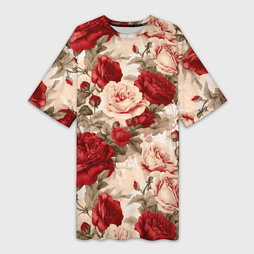 Женская длинная футболка Розы паттерн / 3D-принт – фото 1