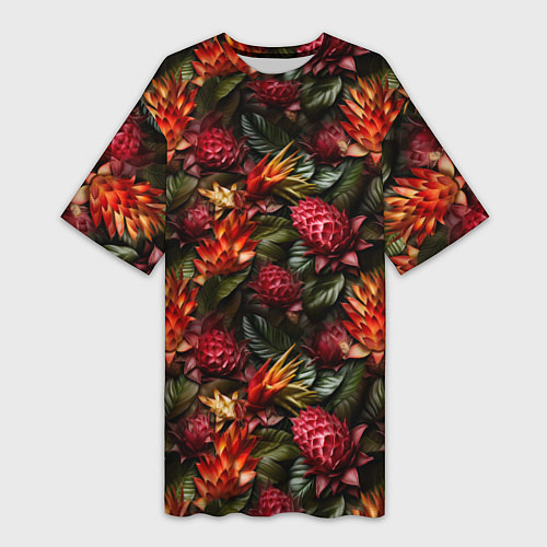 Женская длинная футболка Тропические цветы / 3D-принт – фото 1