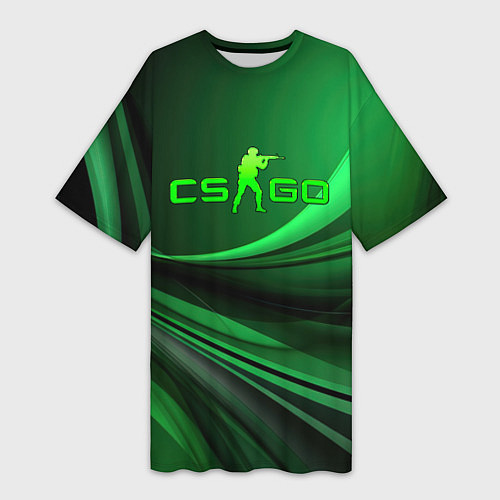 Женская длинная футболка CS GO green abstract / 3D-принт – фото 1