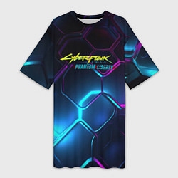 Футболка женская длинная Neon cyberpunk logo, цвет: 3D-принт