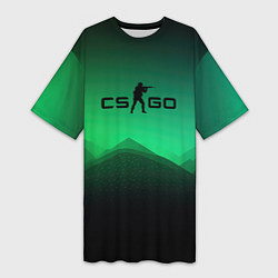 Футболка женская длинная CS GO green black background, цвет: 3D-принт