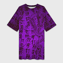 Женская длинная футболка Неоновый дракон - иероглифы