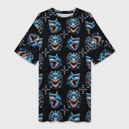 Женская длинная футболка Shark - pattern / 3D-принт – фото 1