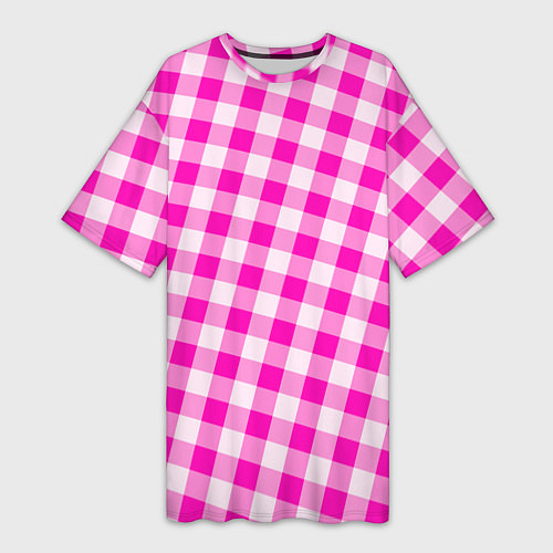 Женская длинная футболка Розовая клетка Барби / 3D-принт – фото 1
