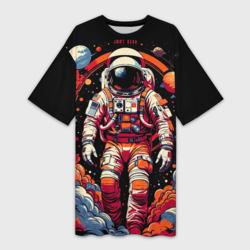Женская длинная футболка Астронавт и скопление планет / 3D-принт – фото 1