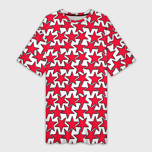 Женская длинная футболка Ретро звёзды красные / 3D-принт – фото 1