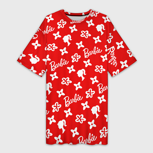 Женская длинная футболка Барби паттерн красный / 3D-принт – фото 1