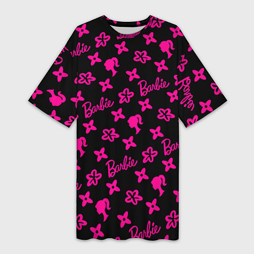 Женская длинная футболка Барби паттерн черно-розовый / 3D-принт – фото 1
