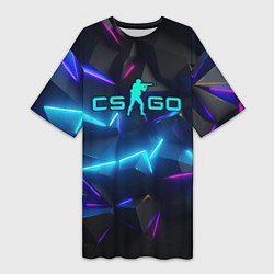 Футболка женская длинная CS GO neon style, цвет: 3D-принт