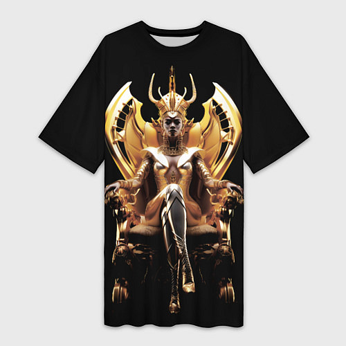 Женская длинная футболка Египтянка на золотом троне / 3D-принт – фото 1