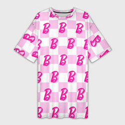 Женская длинная футболка Розовая шашка и Барби