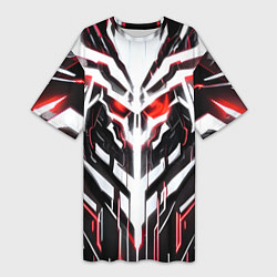 Женская длинная футболка Киберпанк скелет красный