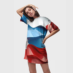 Футболка женская длинная Абстракция в цветах флага РФ, цвет: 3D-принт — фото 2