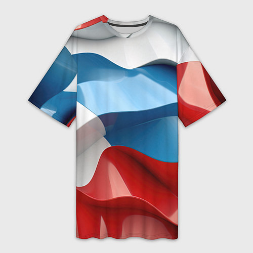 Женская длинная футболка Абстракция в цветах флага РФ / 3D-принт – фото 1