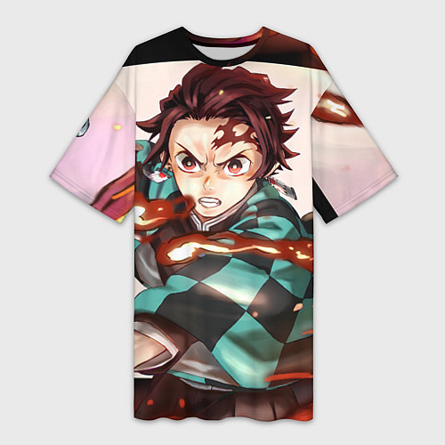 Женская длинная футболка Клинок рассекающий демонов Тандзиро Камадо / 3D-принт – фото 1