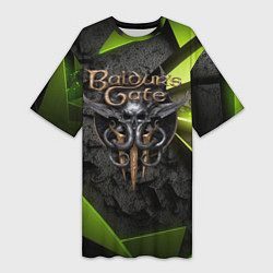 Футболка женская длинная Baldurs Gate 3 logo green abstract, цвет: 3D-принт