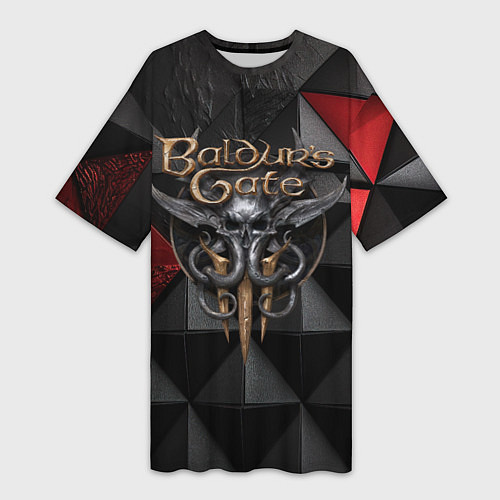 Женская длинная футболка Baldurs Gate 3 logo red black / 3D-принт – фото 1