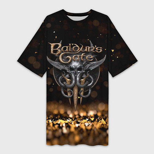 Женская длинная футболка Baldurs Gate 3 logo dark gold logo / 3D-принт – фото 1