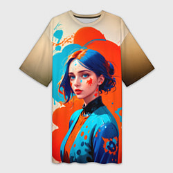Женская длинная футболка Девушка в брызгах краски