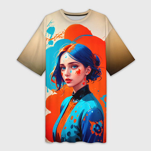 Женская длинная футболка Девушка в брызгах краски / 3D-принт – фото 1