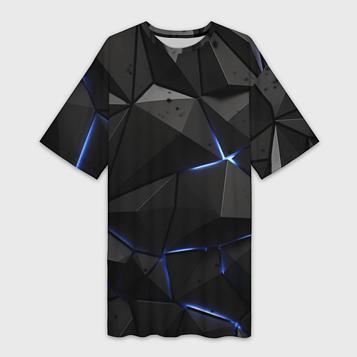Женская длинная футболка Черные плиты с синим свечением / 3D-принт – фото 1