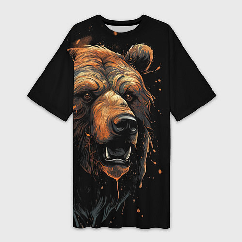 Женская длинная футболка Бурый медведь / 3D-принт – фото 1