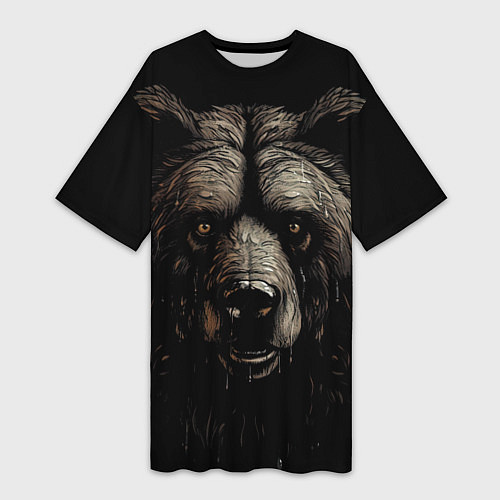 Женская длинная футболка Крупная морда медведя / 3D-принт – фото 1