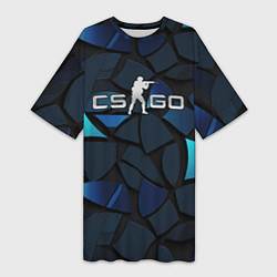 Женская длинная футболка CS GO blue black elements