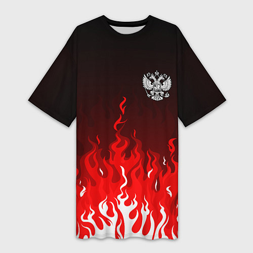 Женская длинная футболка Герб РФ - красное пламя / 3D-принт – фото 1