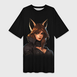 Женская длинная футболка Девушка с ушами лисы