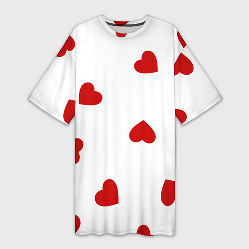 Женская длинная футболка Красные сердечки на белом / 3D-принт – фото 1