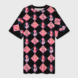 Женская длинная футболка Клеточка black pink