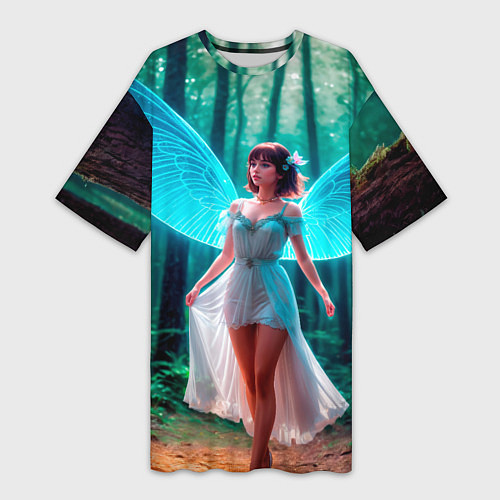 Женская длинная футболка Девушка фея в дремучем лесу / 3D-принт – фото 1