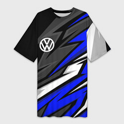 Футболка женская длинная Volkswagen - Синяя абстракция, цвет: 3D-принт