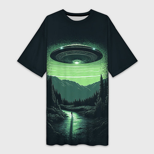 Женская длинная футболка НЛО в лесу / 3D-принт – фото 1