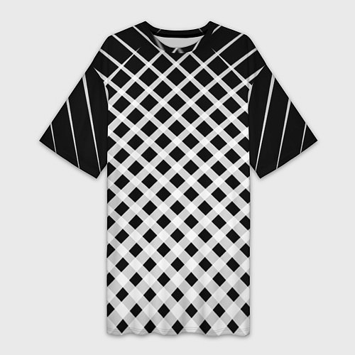 Женская длинная футболка Черно-белые ромбы и клетки / 3D-принт – фото 1