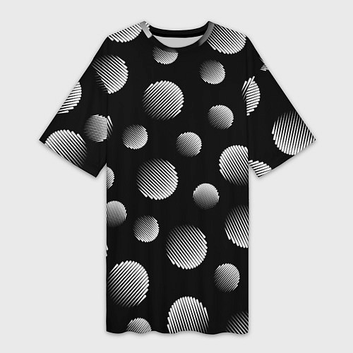 Женская длинная футболка Шары в полоску на черном фоне / 3D-принт – фото 1