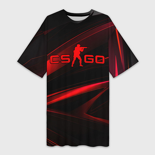 Женская длинная футболка CSGO red black logo / 3D-принт – фото 1