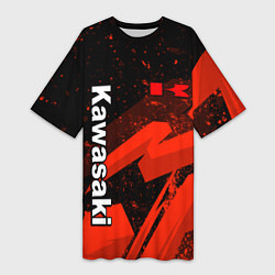 Женская длинная футболка Кавасаки - красные брызги