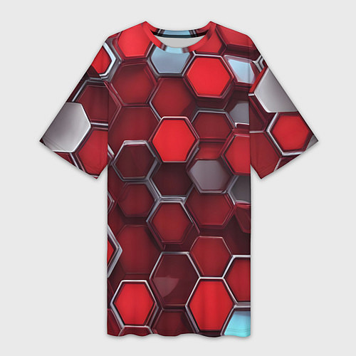 Женская длинная футболка Cyber hexagon red / 3D-принт – фото 1