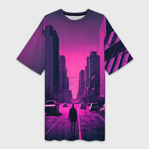 Женская длинная футболка Мёртвый розовый город / 3D-принт – фото 1
