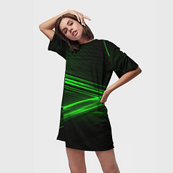 Футболка женская длинная Зеленые абстрактный линии, цвет: 3D-принт — фото 2