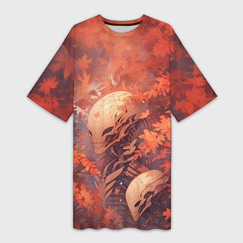 Женская длинная футболка Ксеноморф в осенней листве / 3D-принт – фото 1