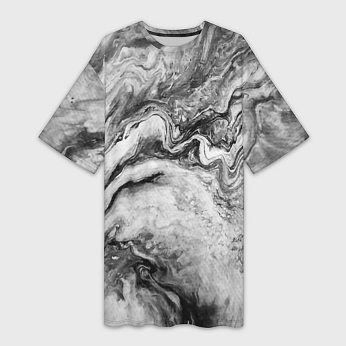 Женская длинная футболка Черно-белая мраморная абстракция / 3D-принт – фото 1